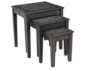 Benzara Nesting Table With Stone Marble Top In Dark Gray Finish, Set of 3