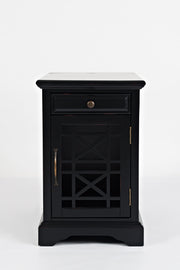Benzara Wooden Chairside Table With Hidden Power Charger, Antique Black