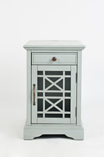 Benzara Wooden Chairside Table With Hidden Power Charger, Earl Gray