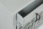 Benzara Craftsman Series 32 Inch Wooden Accent Cabinet with Fretwork Glass Front, Earl Gray