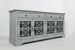 Benzara Craftsmen Series 70 Inch Accent Cabinet with Fretwork Glass Front, Earl Gray