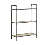 Benzara 3 Tier Metal Bookshelf With Wooden Shelves and Piped Frame, Brown & Gray