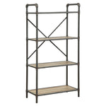 Benzara 4 Tier Metal Bookshelf With Wooden Shelves and Piped Frame, Brown and Gray