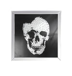 Benzara Square Mirror Framed Skull Wall Decor with Crystal Inlays, Black & Silver