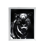 Benzara Rectangular Mirror Framed Tiger Wall Decor With Crystal Inlays, Black & Silver