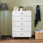 Benzara 5 Drawer Contemporary Wooden Chest with Ring Pulls, White