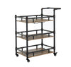 Benzara Rustic Three Tier Wood and Metal Serving Cart, Black and Brown