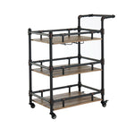 Benzara Rustic Three Tier Wood and Metal Serving Cart, Black and Brown