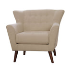 Benzara Fabric Upholstered Solid Wood Chair with Button Tufted Wing Back Design, Brown and Beige