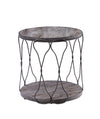 Benzara Wooden Round Top End Table with Twisted Metal Frame, Weathered Gray