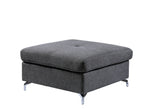 Benzara Contemporary Linen like Fabric Upholstered Ottoman with Metal Legs, Gray