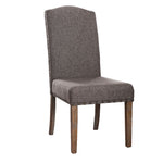 Benzara Fabric Upholstered Solid Wood Side Chair with Nail head Trims , Brown and Gray, Pack of 2