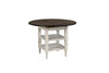 Benzara Rustic Solid Wood Round Table with Tapered Legs and Two Shelves, White and Brown