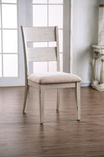 Benzara Transitional Solid Wood and Fabric Upholstered Side Chair, White and Beige Pack of 2