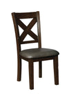Benzara Transitional Style Faux Leather Solid Wood Side Chair with X Cross Backing, Pack of 2, Brown