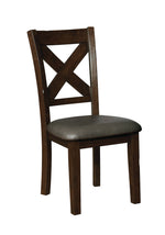 Benzara Transitional Style Faux Leather Solid Wood Side Chair with X Cross Backing, Pack of 2, Brown