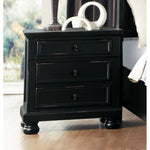 Benzara Transitional Style Two Drawer Wooden Night Stand with Round Bun Legs, Black