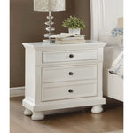 Benzara Transitional Style Two Drawer Wooden Night Stand with Round Bun Legs, White