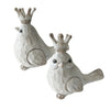 Benzara Distressed Polyresin Figurines Featuring Birds with Crowns, White and Brown, Set of 2