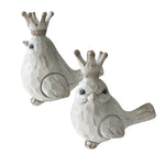 Benzara Distressed Polyresin Figurines Featuring Birds with Crowns, White and Brown, Set of 2