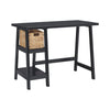 Benzara Distressed Wooden Desk with Two Display Shelves and Trestle Base, Small, Black