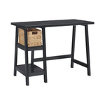 Benzara Distressed Wooden Desk with Two Display Shelves and Trestle Base, Small, Black