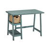 Benzara Distressed Wooden Desk with Two Display Shelves and Trestle Base, Small, Teal Blue