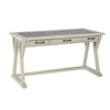 Benzara Three Drawers Wooden Desk with Faux Cement Top and Trestle Base, White and Gray