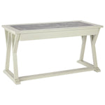 Benzara Three Drawers Wooden Desk with Faux Cement Top and Trestle Base, White and Gray