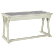 Benzara Three Drawers Wooden Desk with Faux Cement Top and Trestle Base, White and Gray