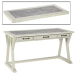 Benzara Three Drawers Wooden Desk with Faux Cement Top and Trestle Base, White and Gray