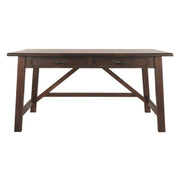 Benzara Two Drawers Wooden Desk with Cross Stretcher Brace Design, Large, Brown
