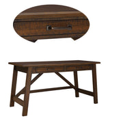 Benzara Two Drawers Wooden Desk with Cross Stretcher Brace Design, Large, Brown