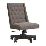 Benzara Button Tufted Polyester Upholstered Metal Swivel Chair with Adjustable Seat, Gray and Black