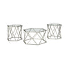 Benzara Hexagonal Design Metal Framed Table Set with Inserted Glass Top, Set of 3 Silver and Clear