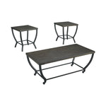 Benzara Wooden Table Set with Curved Steel Base, Set of 3, Gray