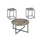 Benzara Wooden Table Set with Sturdy Metal Base, Set of 3, Gray and Brown