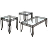 Benzara Glass Inserted Metal Table Set with Tubular Framing, Set of 3 Black and Clear