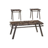 Benzara Faux Marble Top Table Set with Flared Metal Legs, Set of 3, Brown and Black