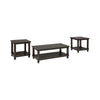 Benzara Plank Style Wooden Table Set with Slatted Lower Shelf and Bun Feet, Set of 3, Black