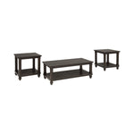Benzara Plank Style Wooden Table Set with Slatted Lower Shelf and Bun Feet, Set of 3, Black