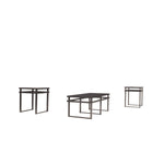 Benzara Metal Framed Table Set with Beveled Glass Top and Sled Legs, Set of 3, Black