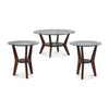 Benzara Round Wooden Table Set with Glass Top and Lower Shelf, Set of 3, Brown and Clear