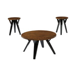 Benzara Retro Style Round Wooden Table Set with Angular Leg Support, Set of 3 Brown and Black