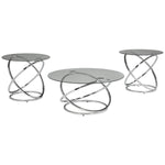 Benzara Contemporary Glass Top Table Set with Metal Rings Base, Clear and Silver
