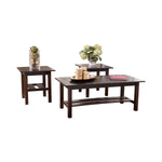 Benzara Wooden Table Set with Slat Style Base, Set of 3, Dark Brown