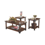 Benzara Wooden Table Set with Lower Shelf and Metal Brackets, Set of 3, Brown and Gray