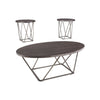 Benzara Elm Wood Table Set with Bridge Truss Metal Base, Set of 3, Brown and Gray