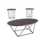 Benzara Elm Wood Table Set with Bridge Truss Metal Base, Set of 3, Brown and Gray