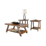 Benzara Plank Style Wooden Table Set with Trestle Base and Lower Shelf, Set of 3, Brown